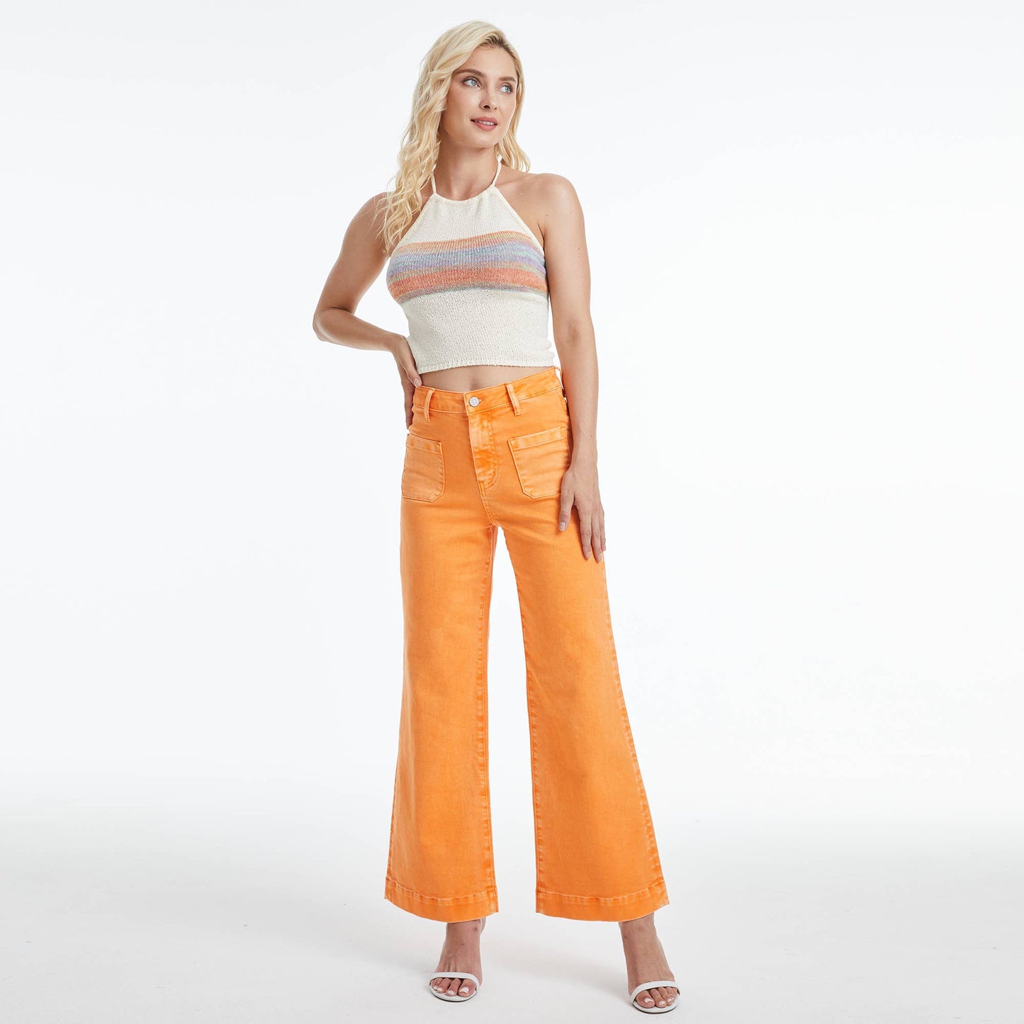 BAYEAS High Rise Raw Hem Wide Leg Orange