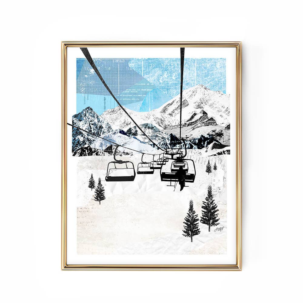 Mountain Chair Lift Landscape - Collage Art Print