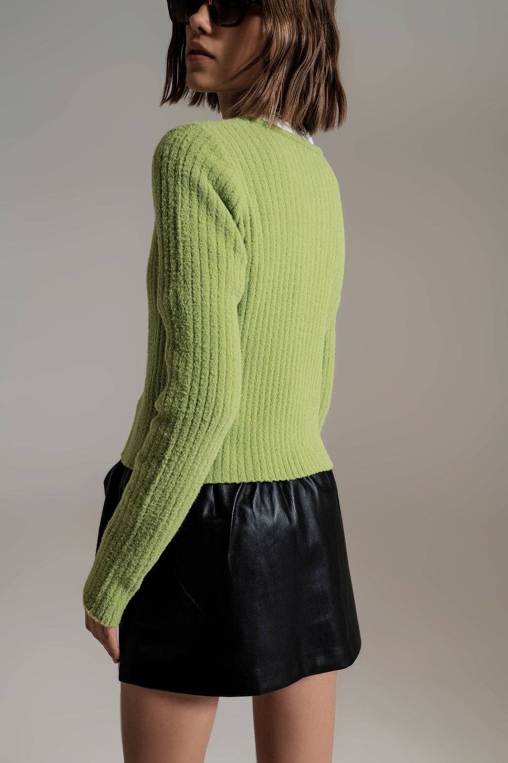 Q2 Green super soft fluffy knit cardigan