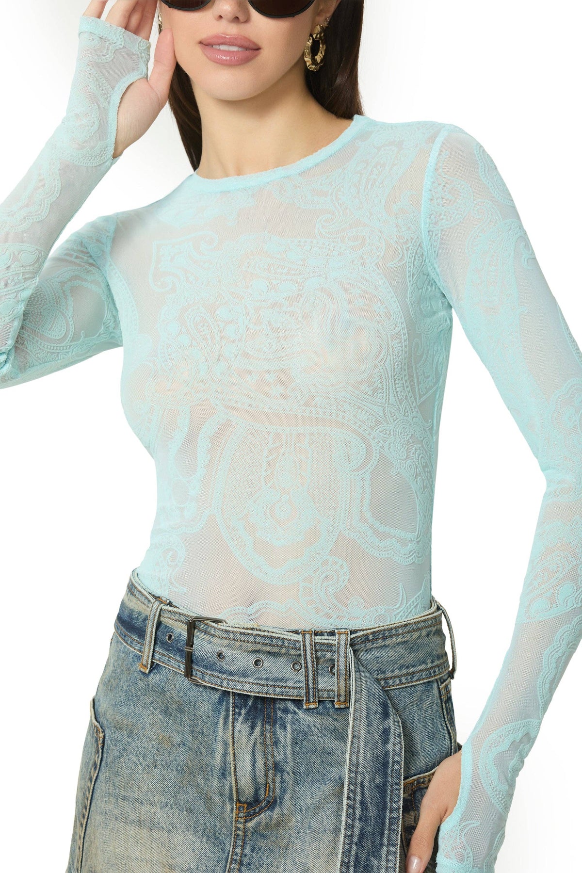 AFRM Kaylee Velvet Top - Bluebell Paisley