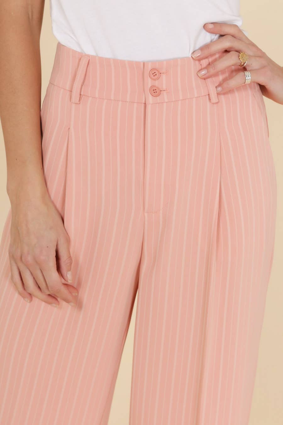 Attentif Striped Plain Wide-Leg Pants