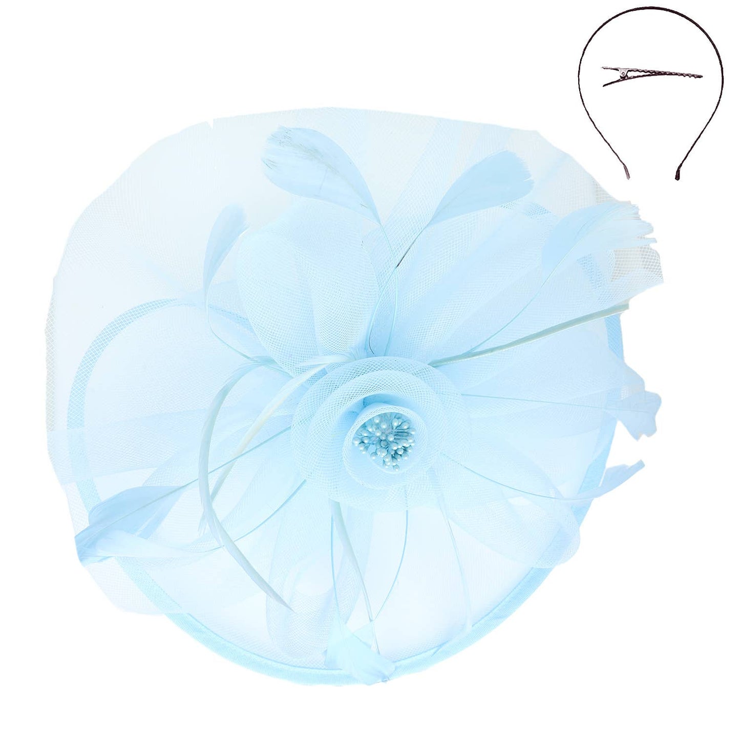 Sophia Floral Organza Mesh Ribbon Fascinator blue