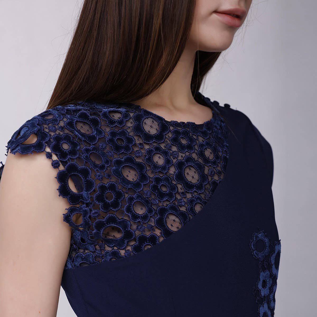 Smart Fitted dress with velvet lace chiffon