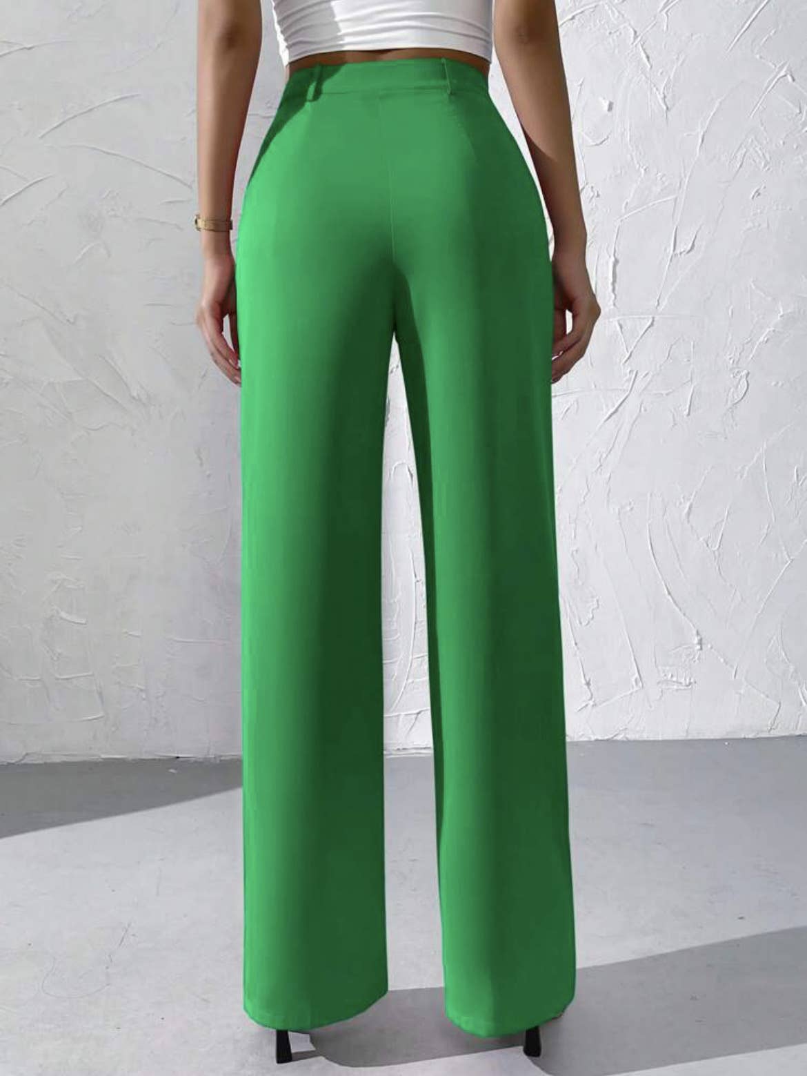 Doublju Elegant solid color dangling wide-leg suit pants