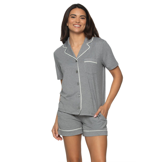 Felina Jessie Stretch Jersey Shorts Sleeve & Shorts PJ Set - Gray