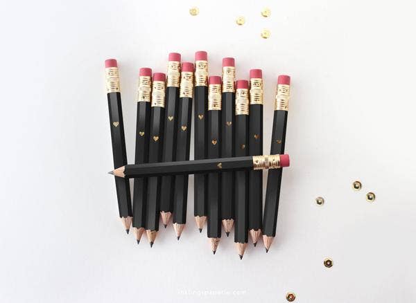 Mini Pencils - Gold Heart/Black