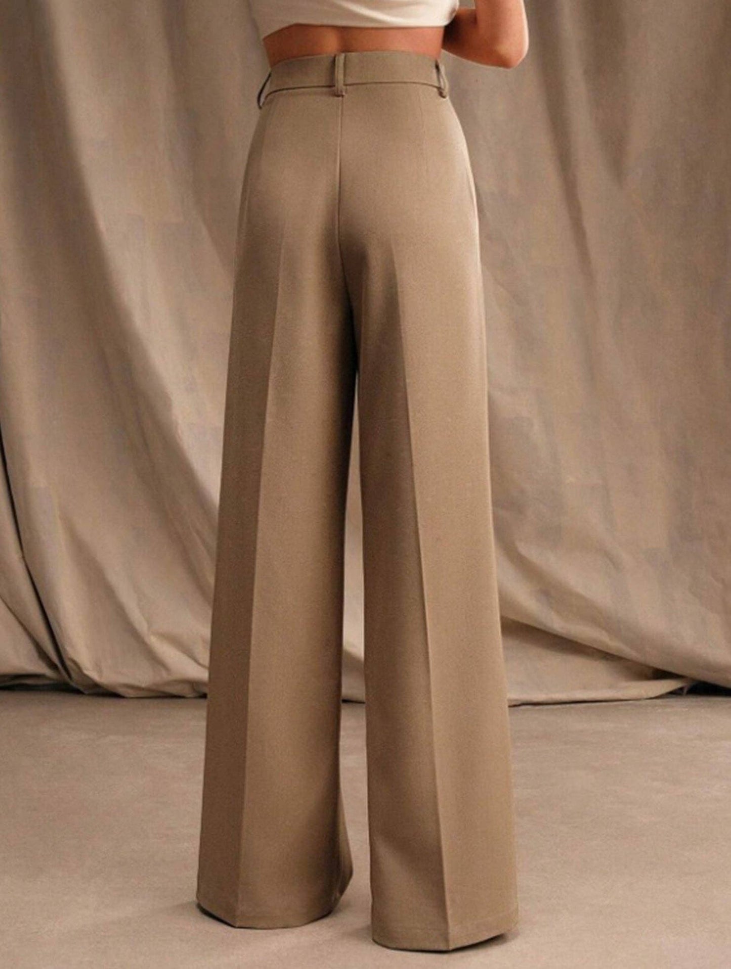 Lovene Casual loose high waist drape wide leg pants