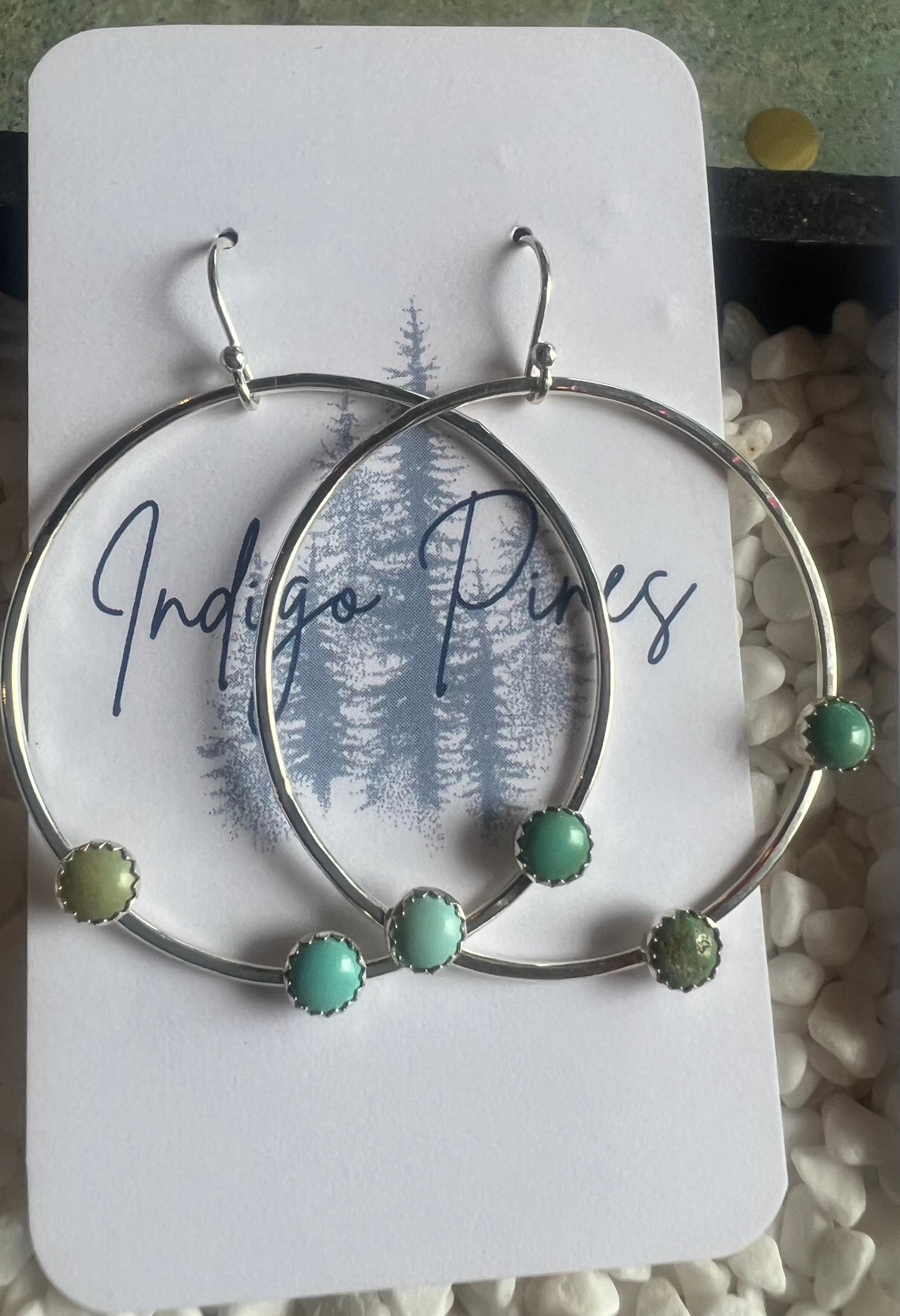 Indigo Pines Handmade 3 lone Mountain Turquoise Earings