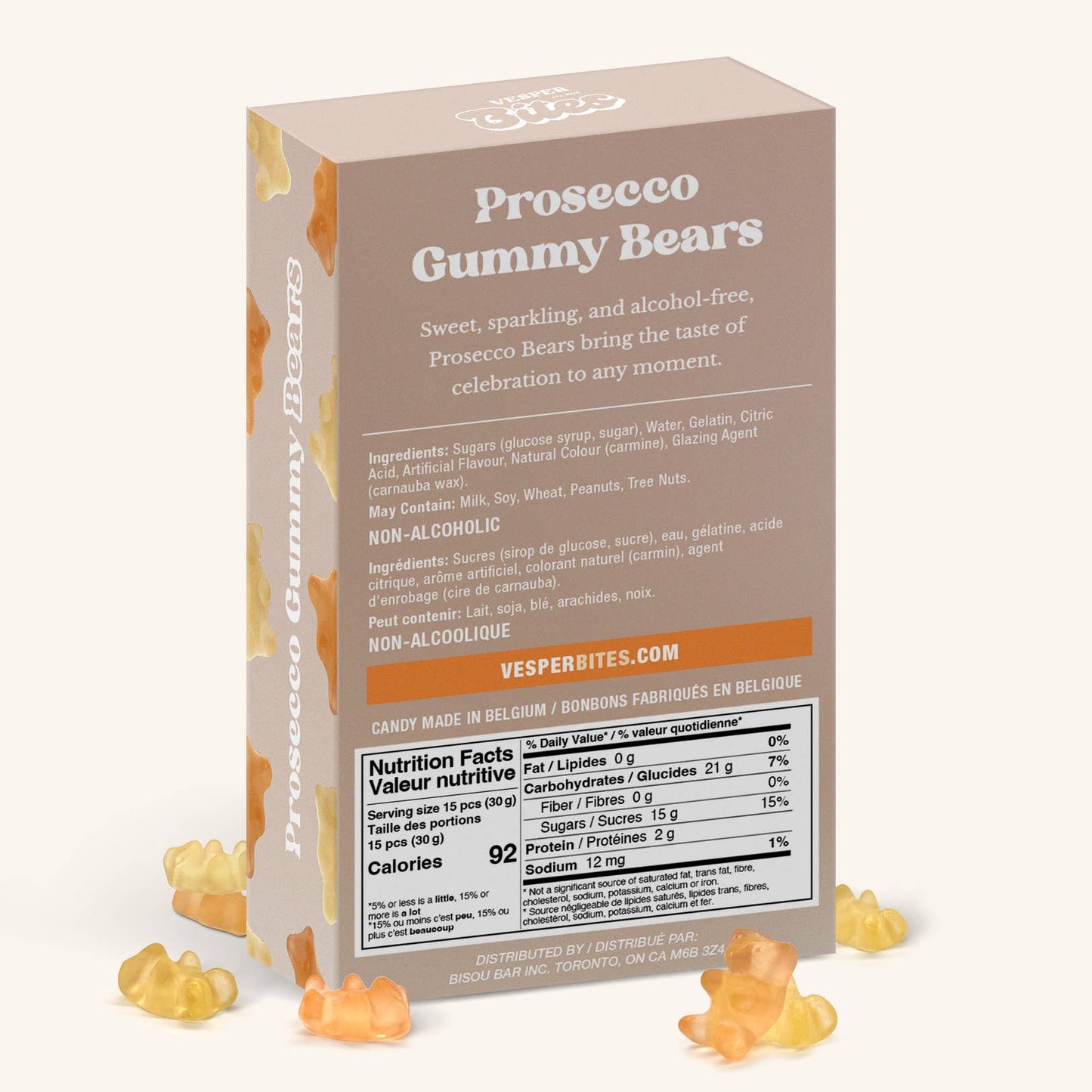 Vesper Bites Prosecco Bear Gummies, Chewy Candies, Alcohol-Free