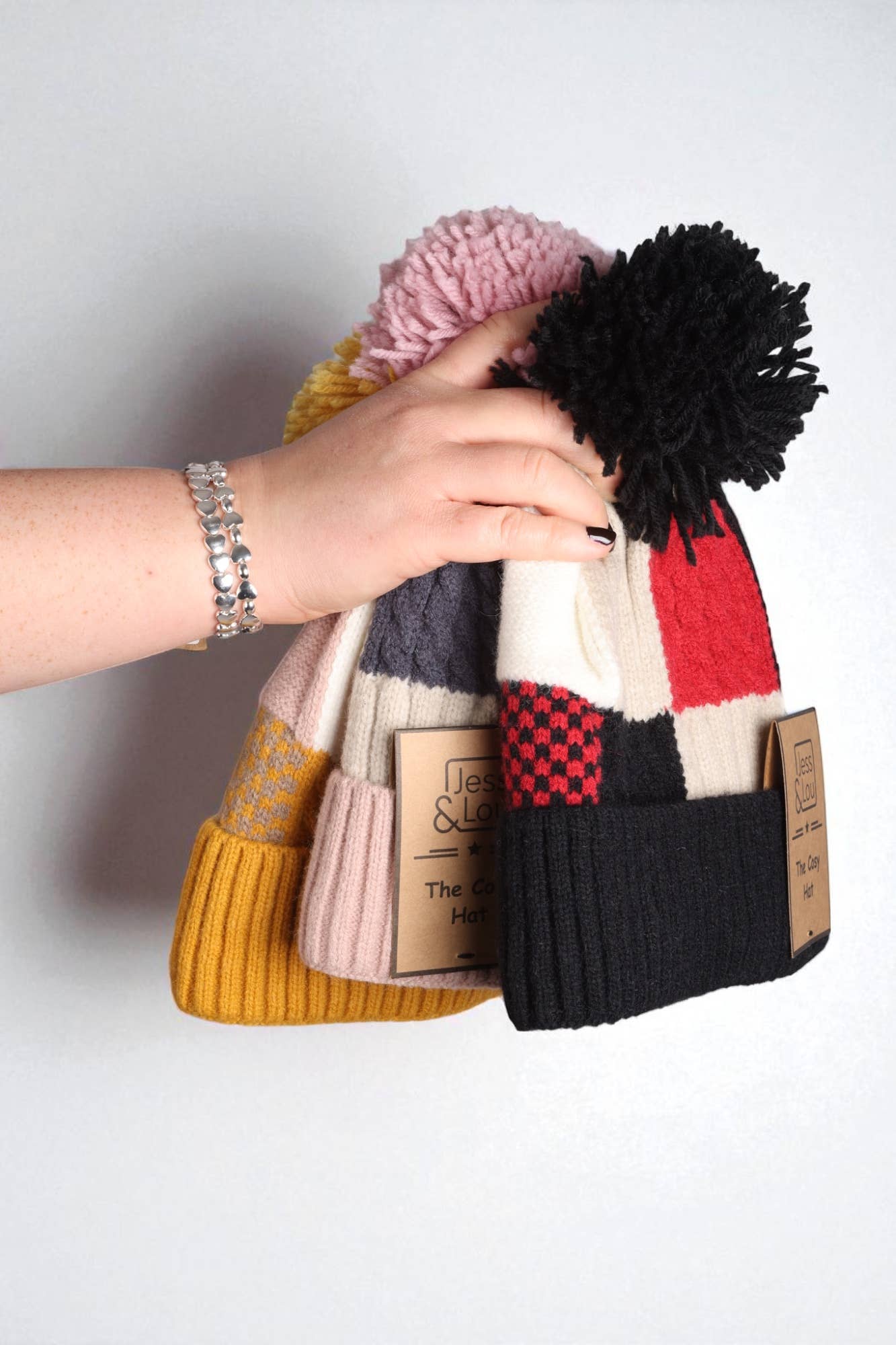 Jess & Lou Gold Block Unisex Cable Bobble Hat HL922
