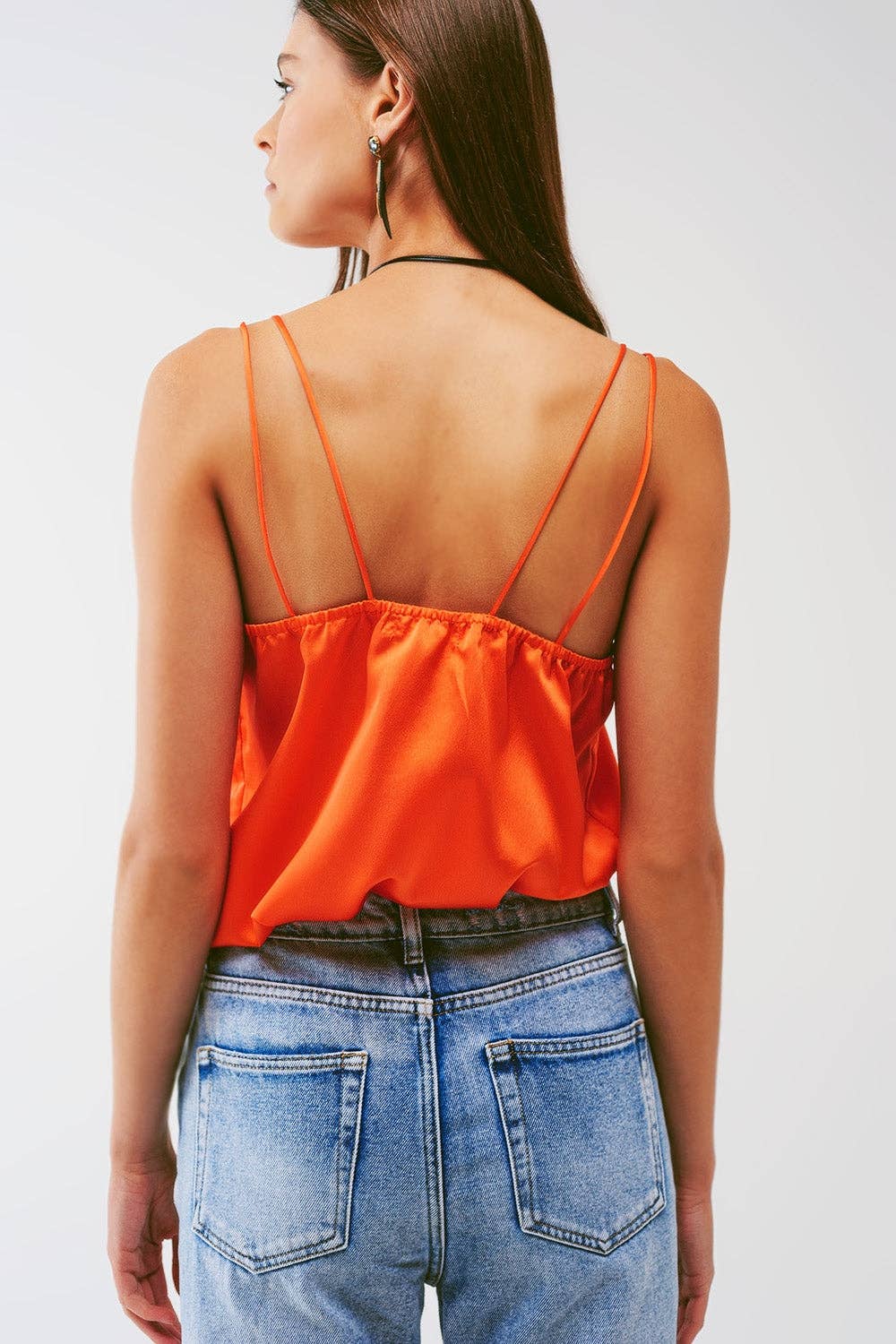 Q2 Cropped Shirt with Spaghetti Straps in Orange