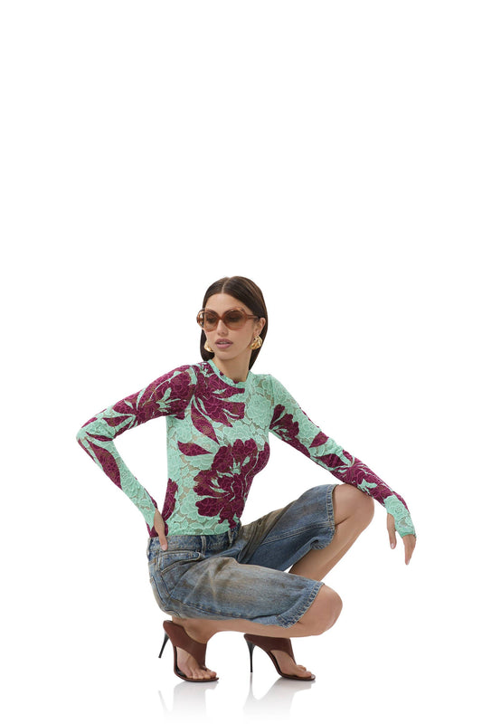 Afrm Kaylee Lace Top - Aqua Tropical