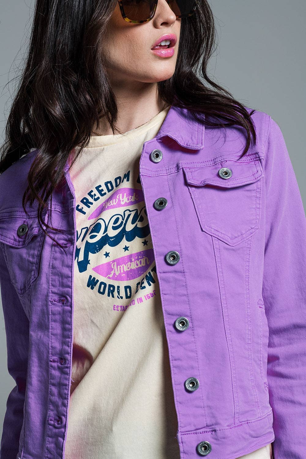 Q2 Slim denim trucker jacket in Lilac