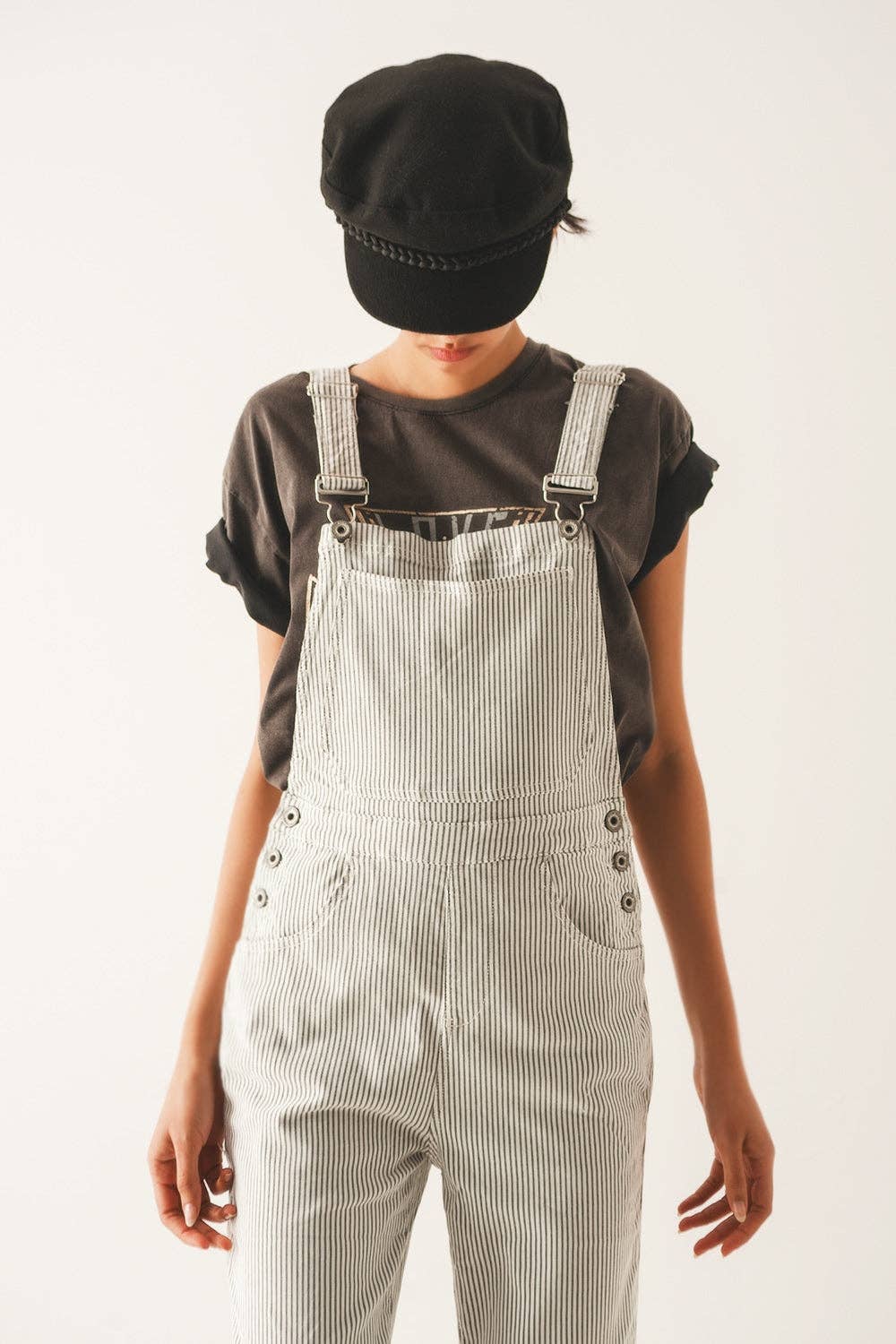 Q2 Salopette jumpsuit in grey stripes