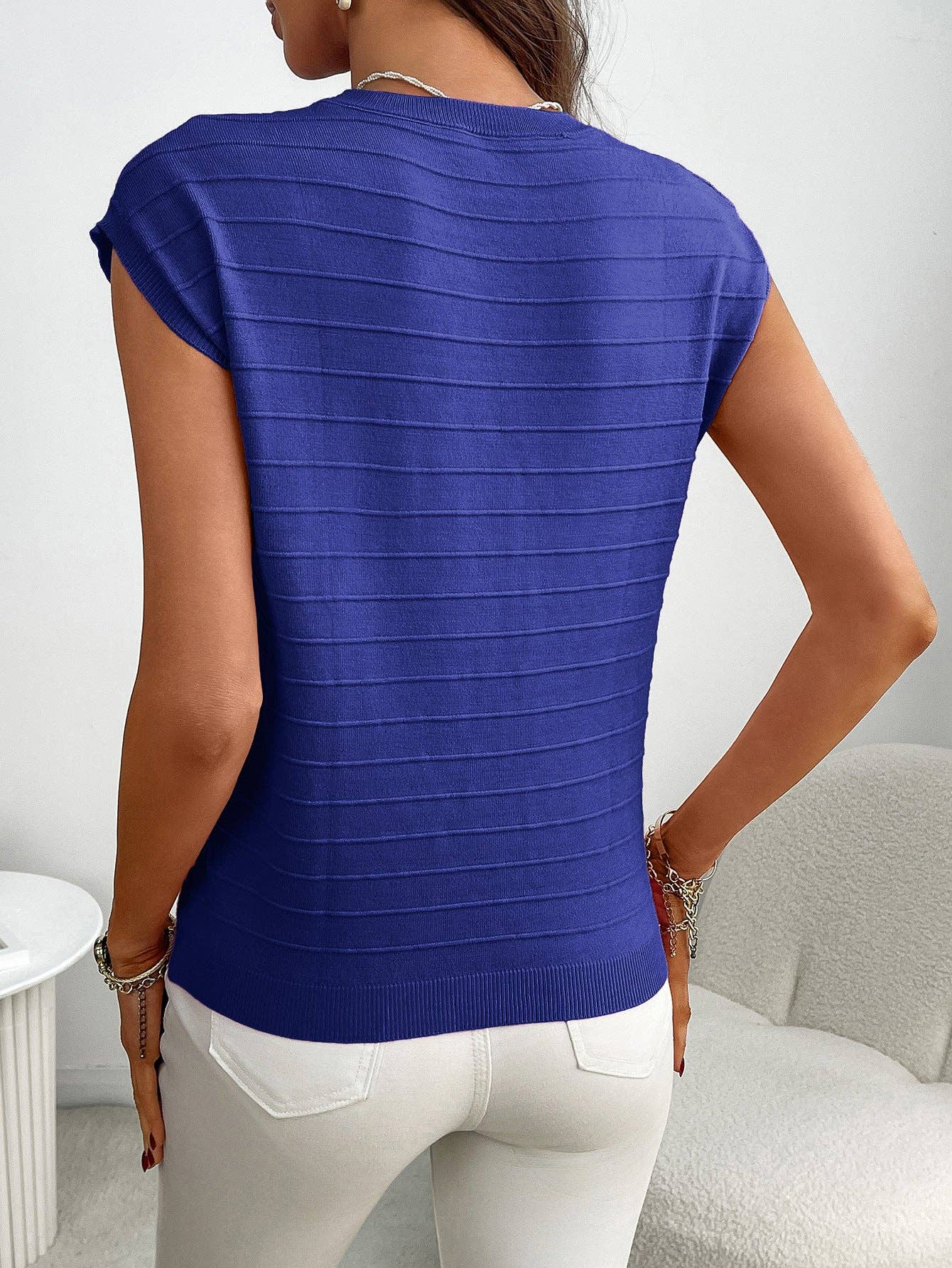 Lovesoft Striped Knit Short Sleeve Top with Pocket Casual Pullover