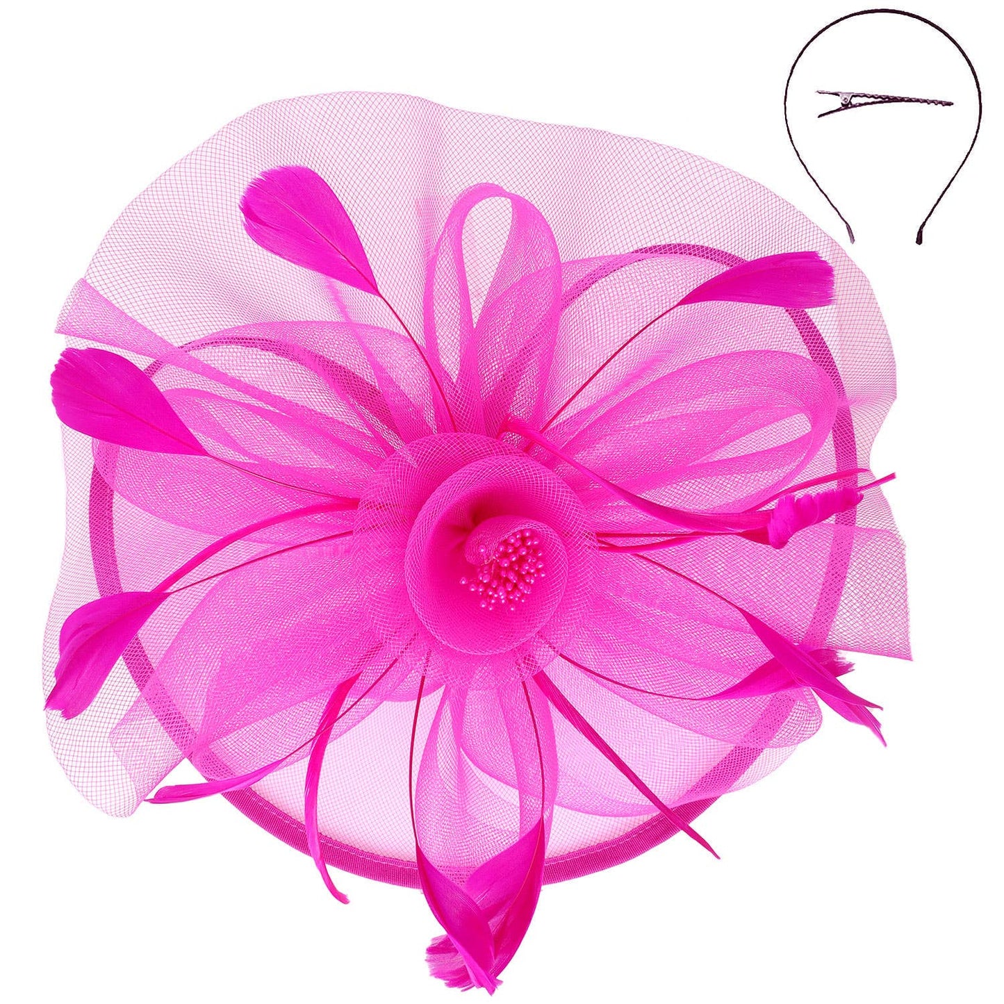 Sophia Floral Organza Mesh Ribbon Fascinator blue