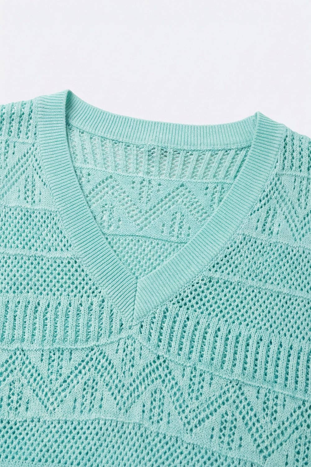 Q2 Light Blue Knit V-Neck Short Sleeve Sweater