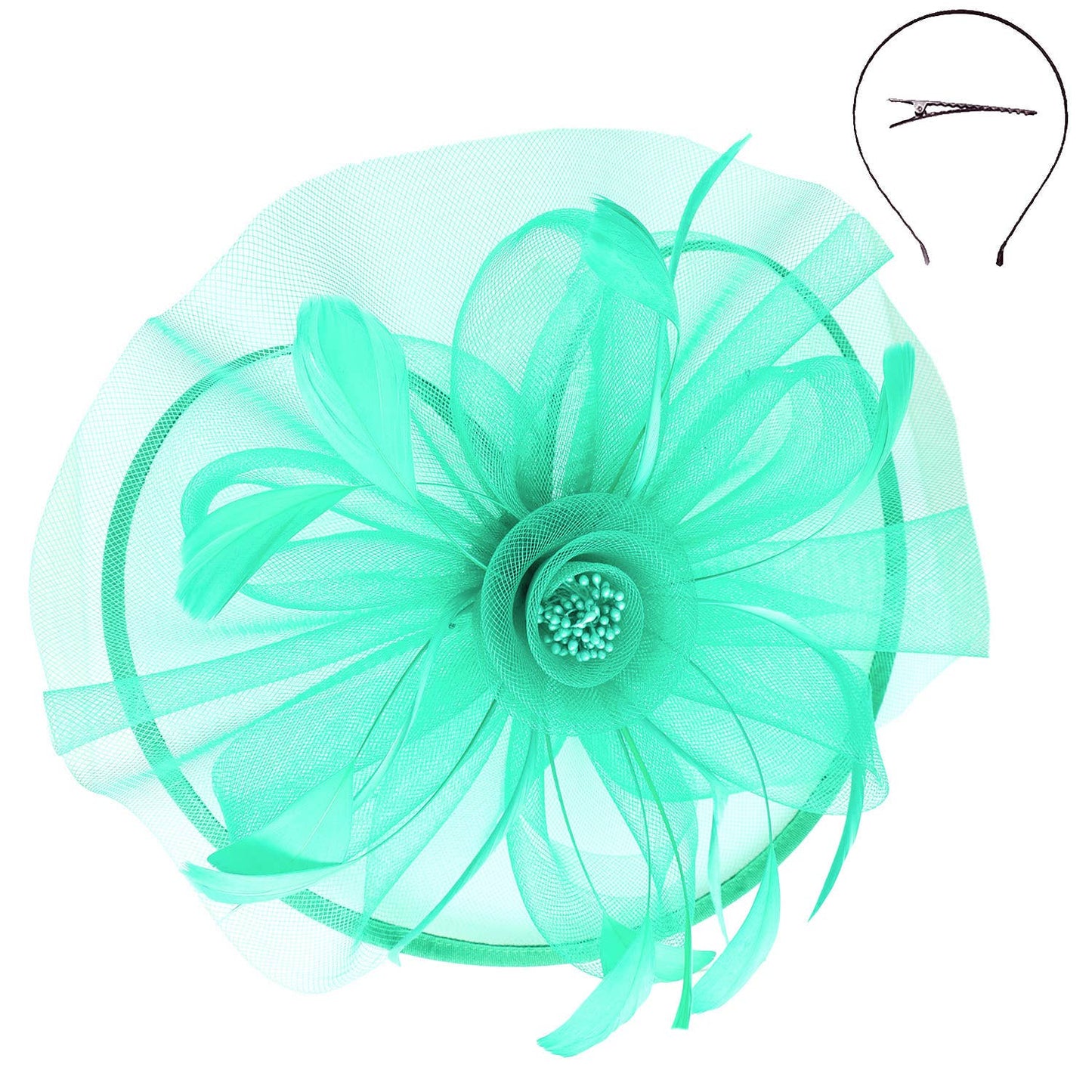 Sophia Floral Organza Mesh Ribbon Fascinator blue
