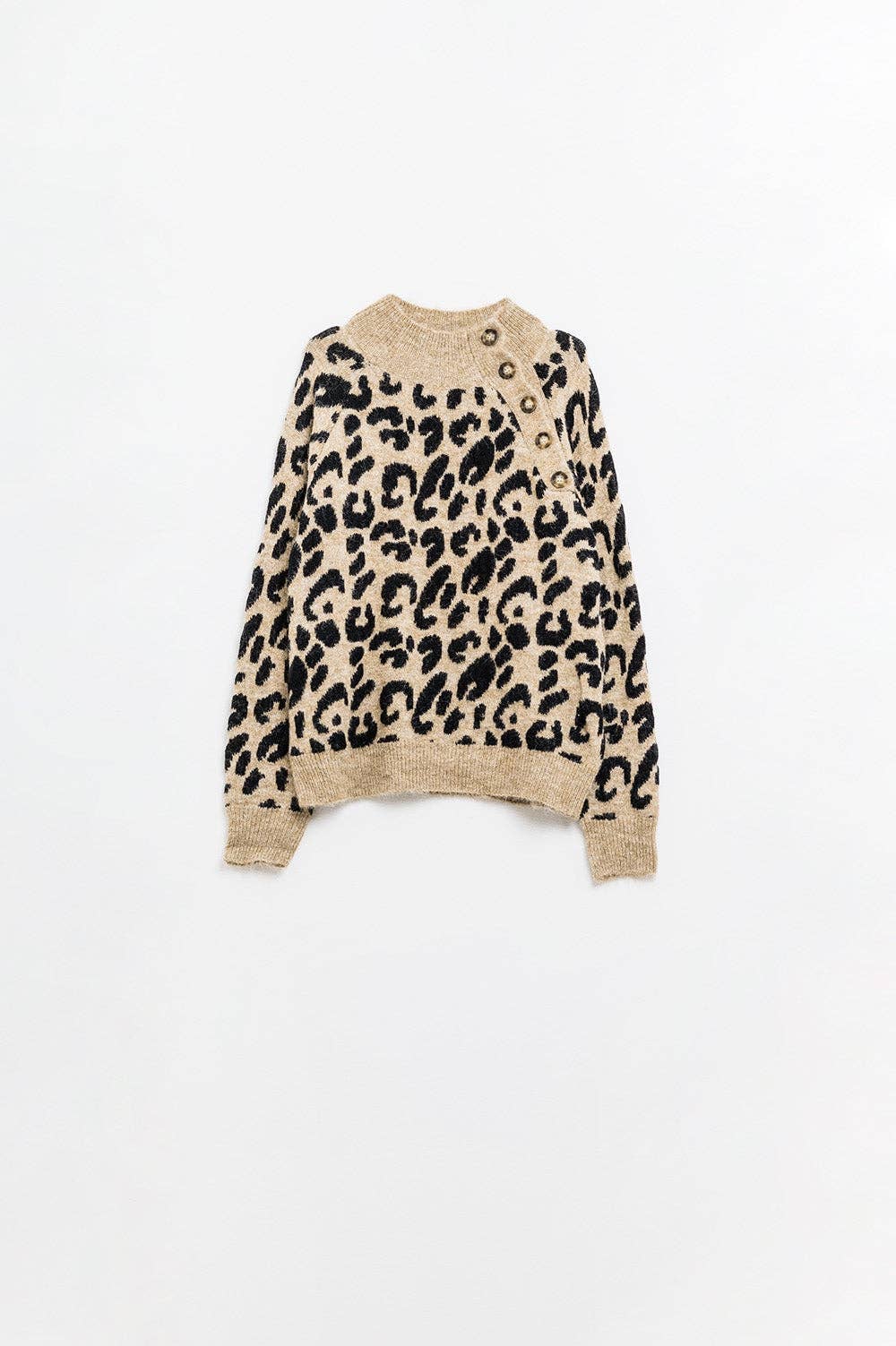 Q2 Leopard knit sweater with buttons on the side