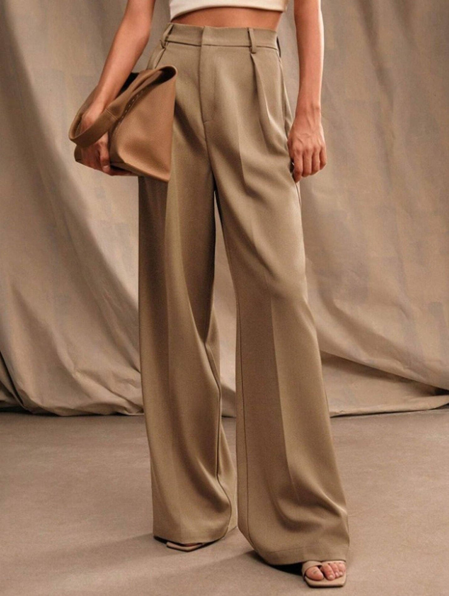 Lovene Casual loose high waist drape wide leg pants
