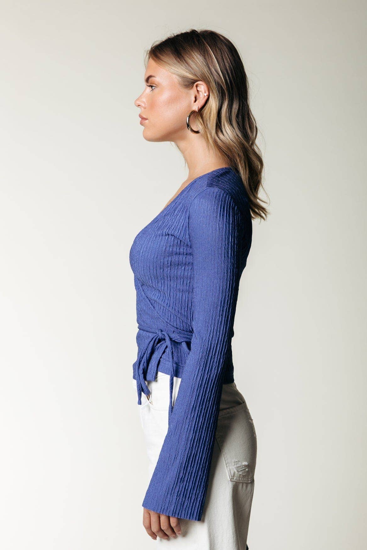 Colourful Winona Structure Wrap Top | Rain Washed Blue