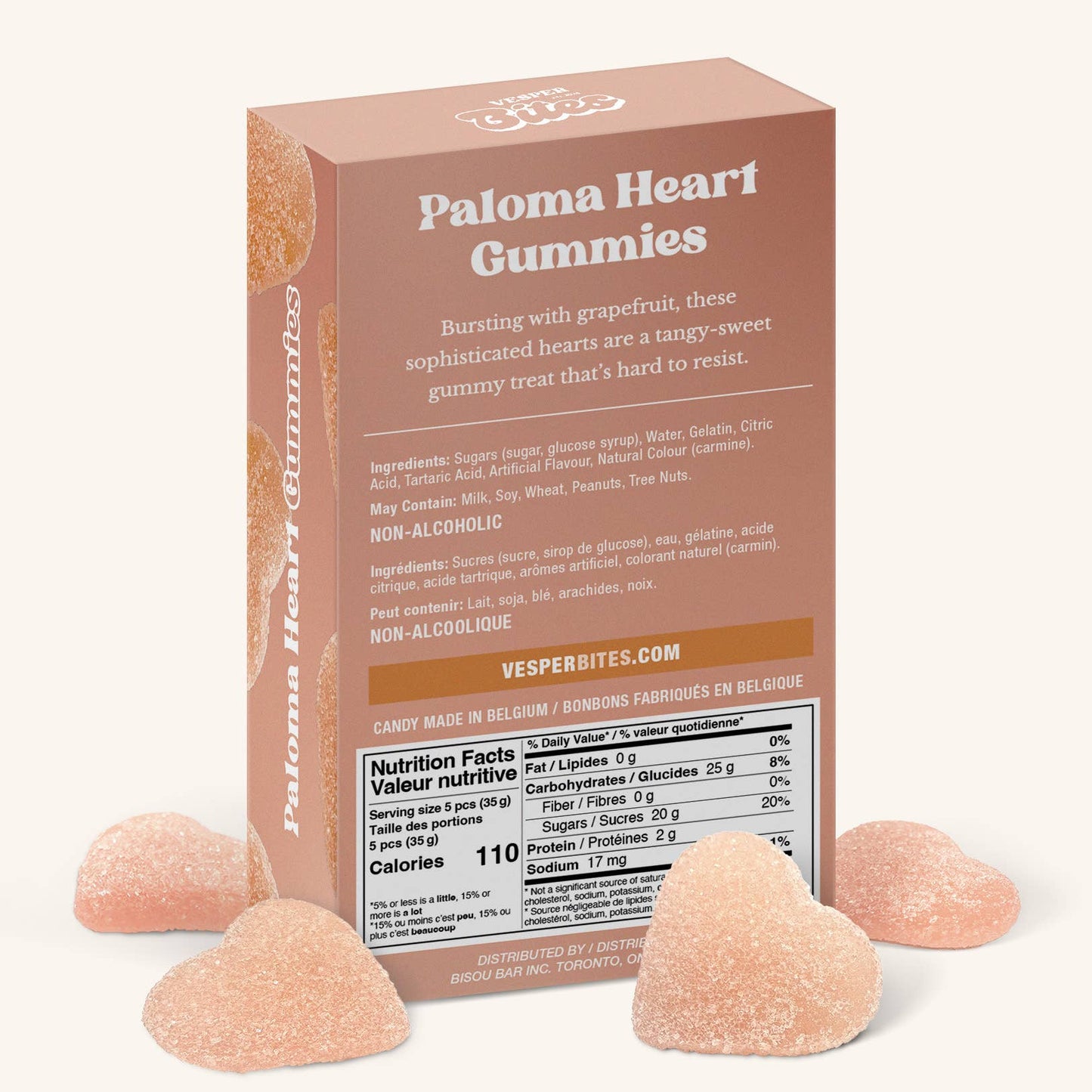 Vesper Paloma Heart Gummies, Chewy Candies, Alcohol-Free