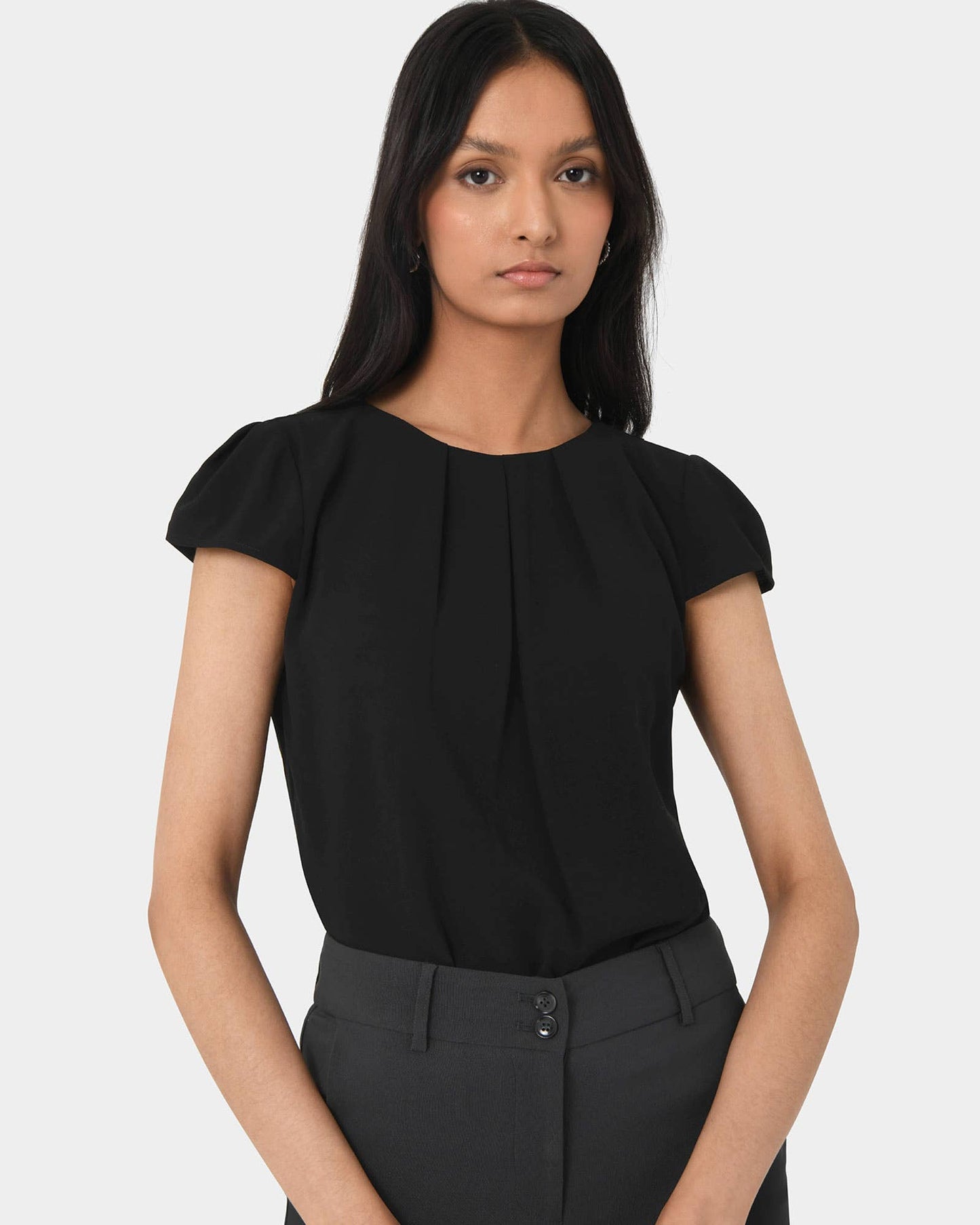 Forcast Women's Tamera Pleated Round Neck Top