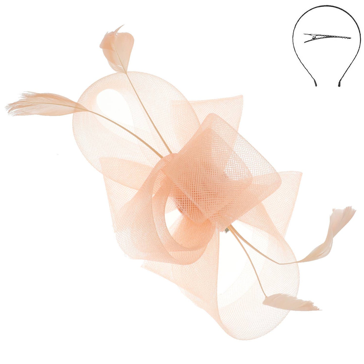 Sophia Large Organza Bow w/ Feathers Fascinator Headband