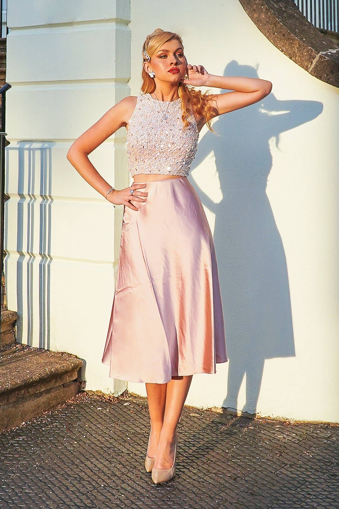Lace & Beads Sophie Pink Satin Skirt