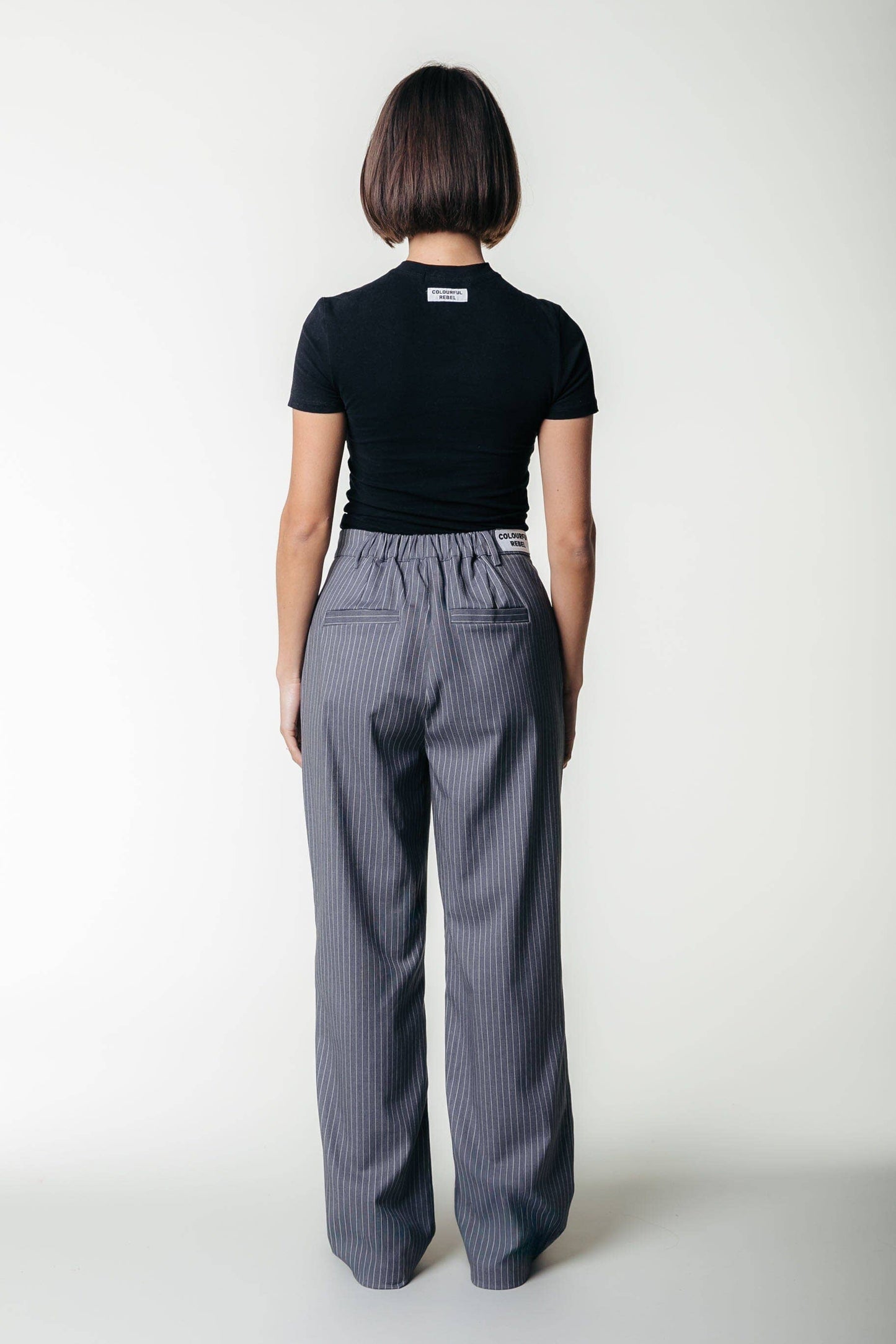 Colourful Rebel Rus Stripe Straight Pants Elastic Waistband | Dark grey