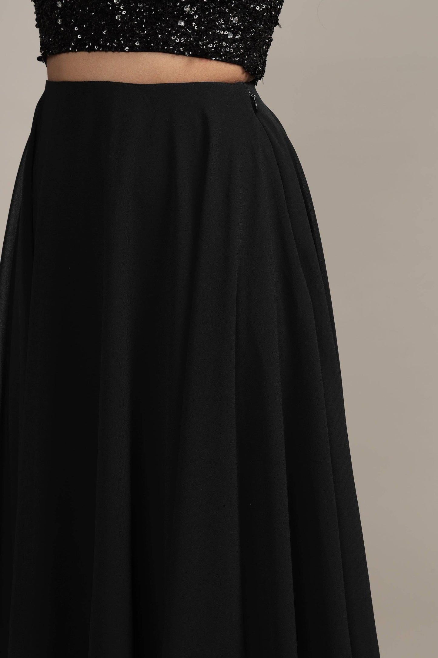Lace & Beads Skye Midi Skirt in Black