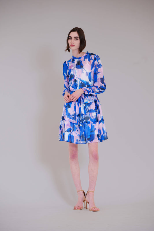 Julia Jordan LONG SLEEVE HIGH RUFFLE NECK MINI DRESS