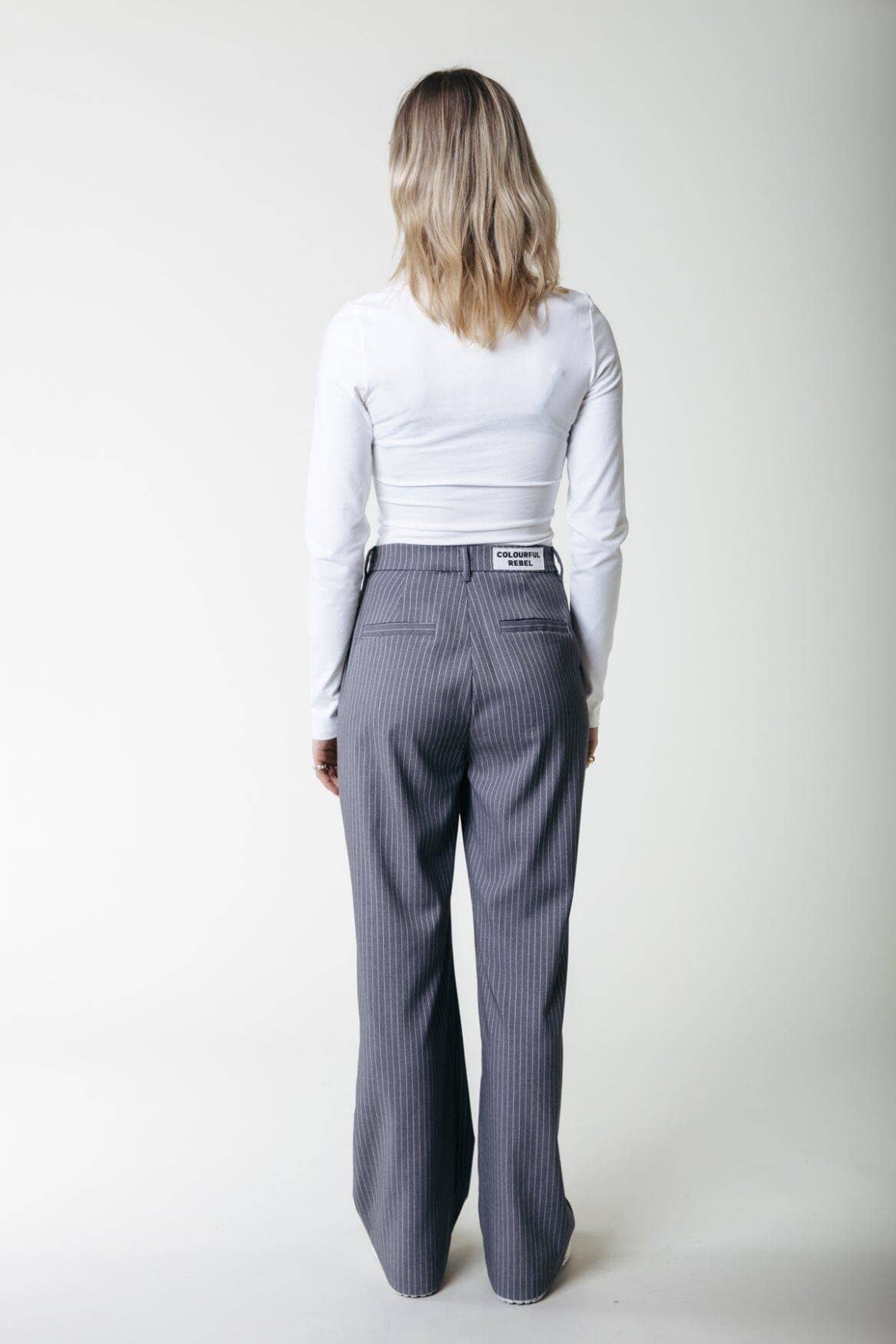 Colourful Rebel Rus Stripe Straight Pants Elastic Waistband | Dark grey