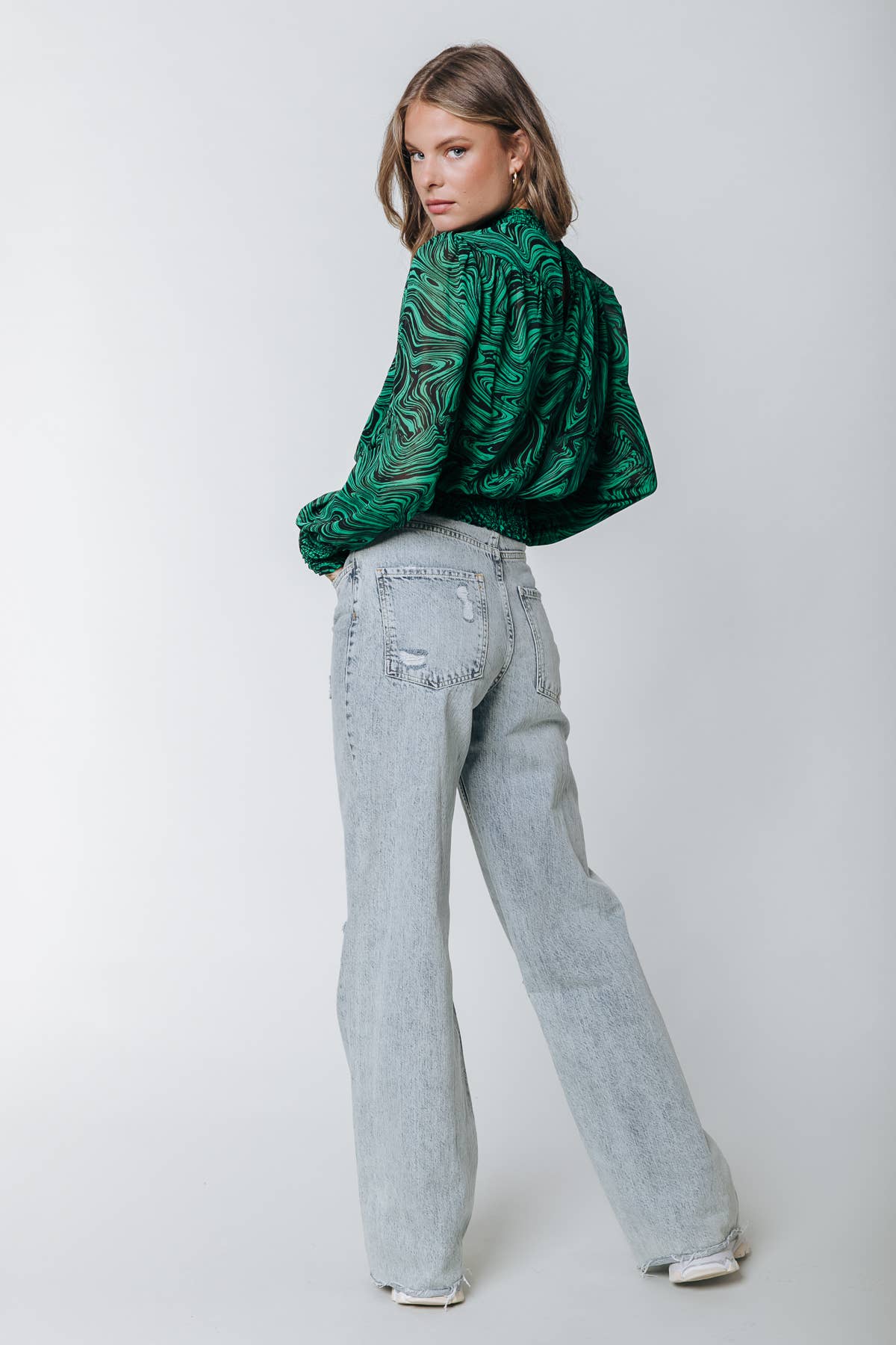 Liquid Paint Blouse: Green / XS