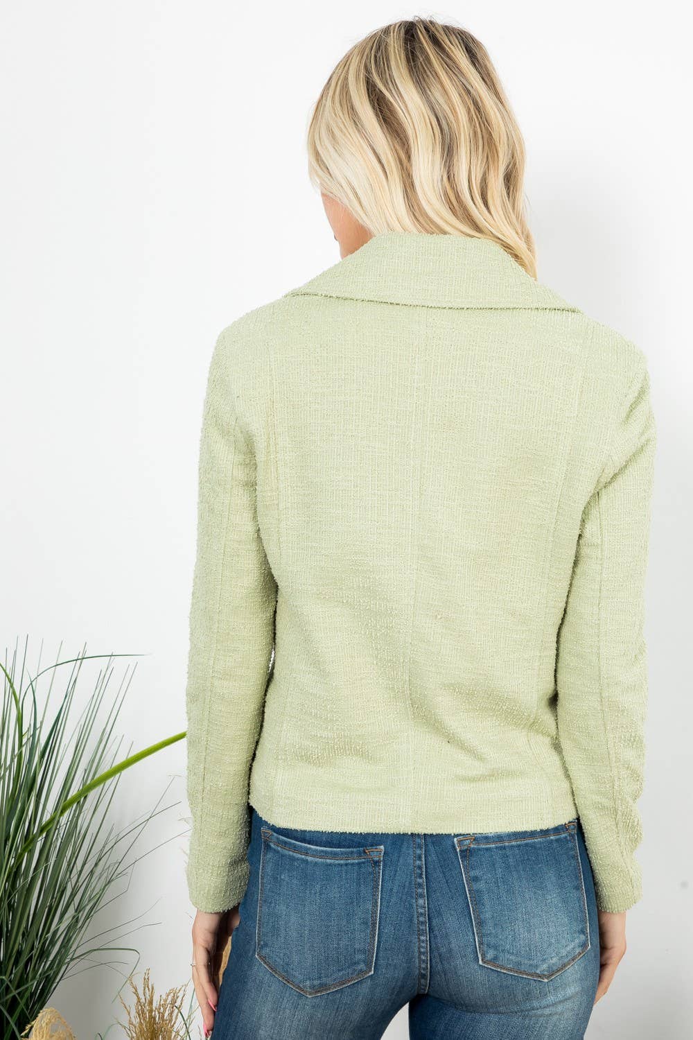 Solid Boucle Long Sleeve Moto Jacket