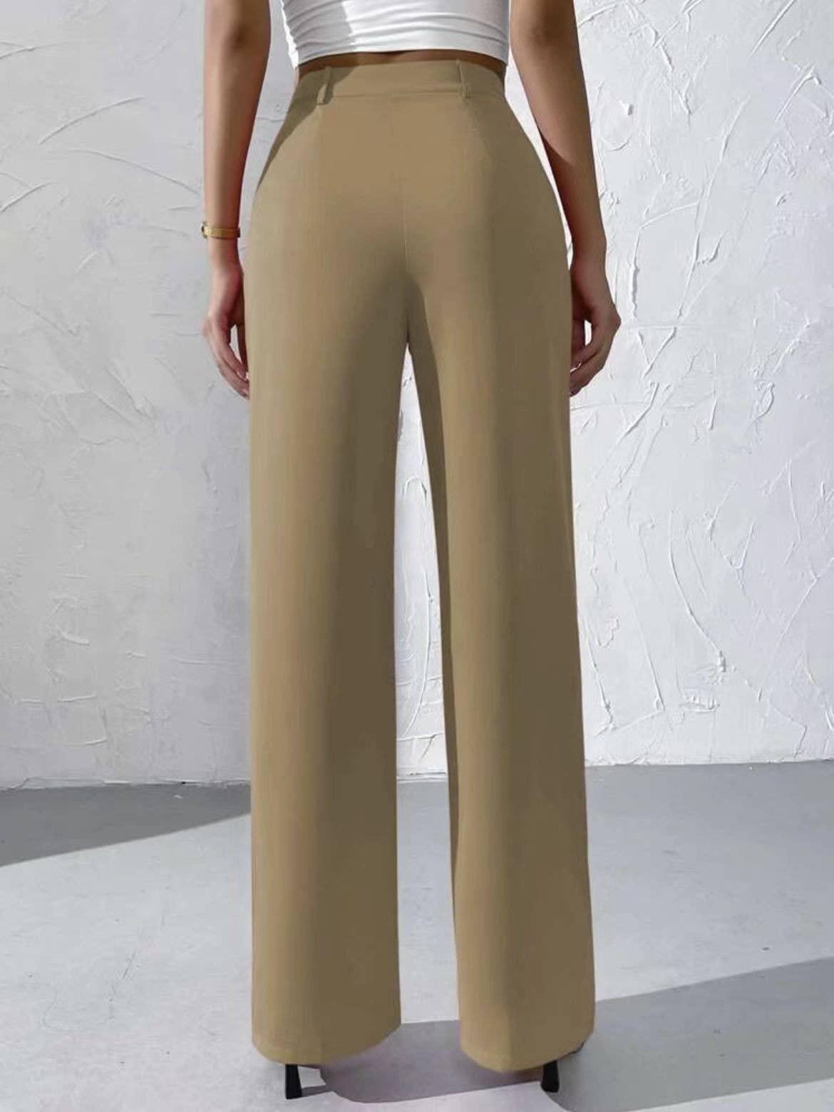 Doublju Elegant solid color dangling wide-leg suit pants
