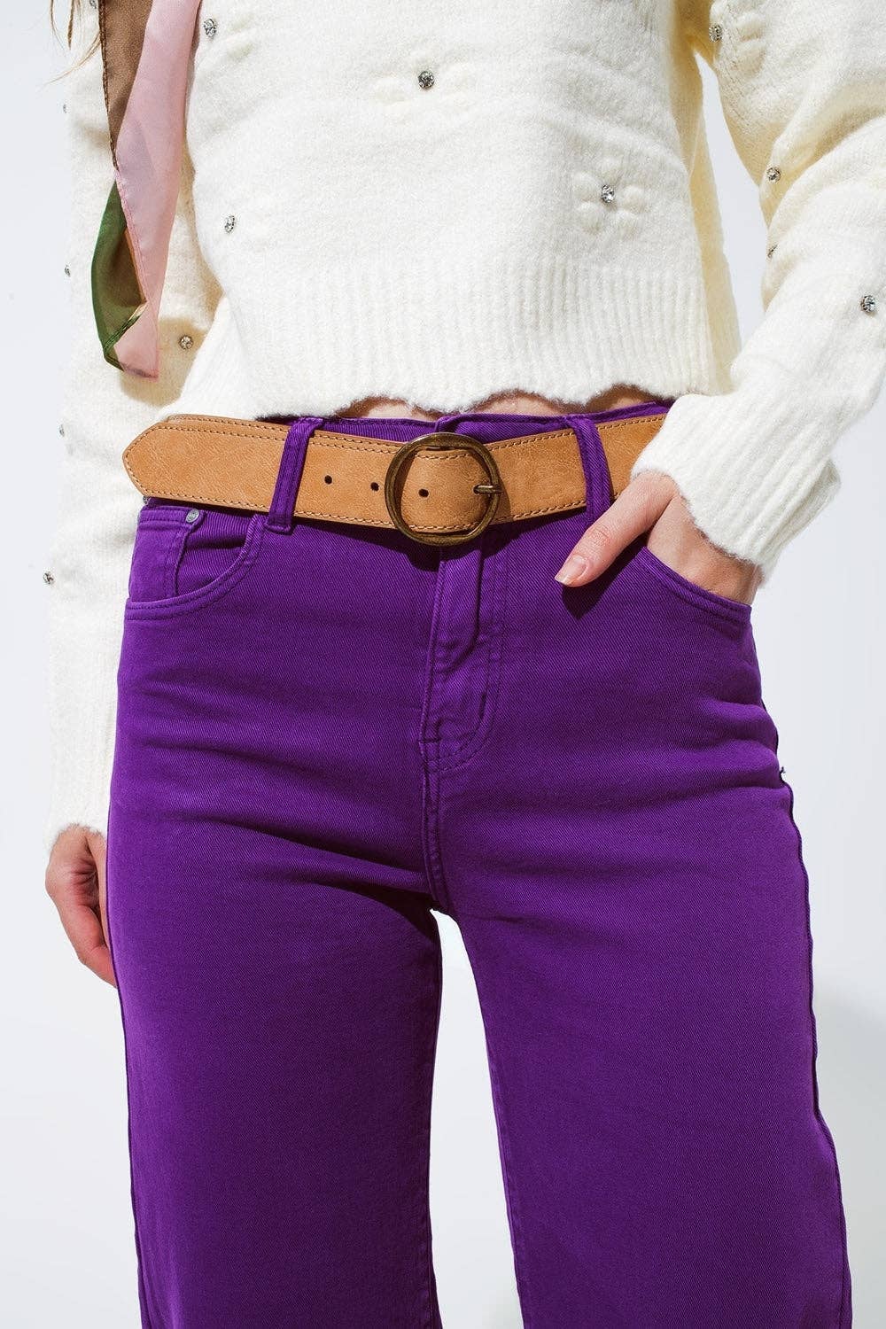 Q2 Cropped wide leg jeans in purple