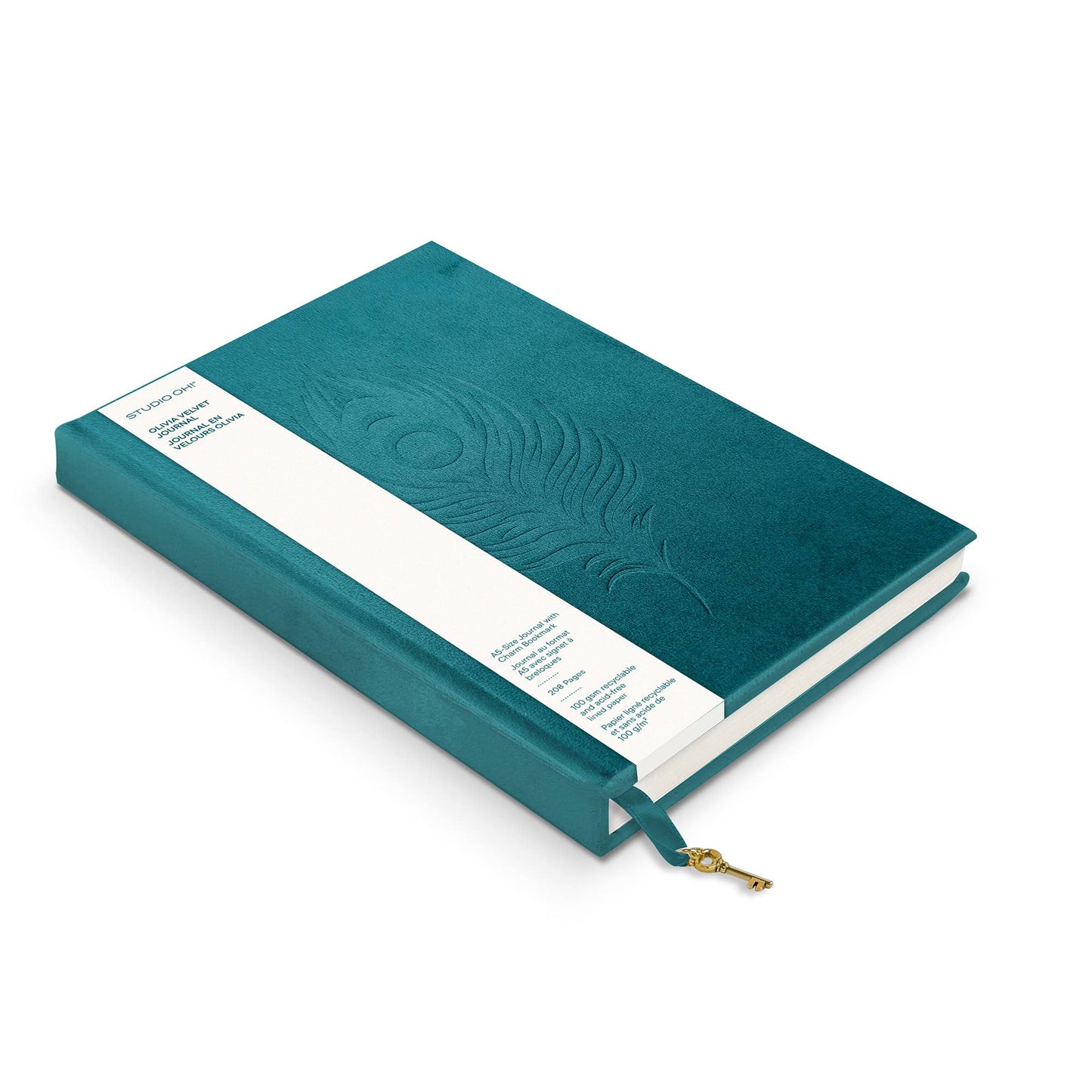 Studio Oh! Peacock Blue Feather Olivia Velvet A5 Journal