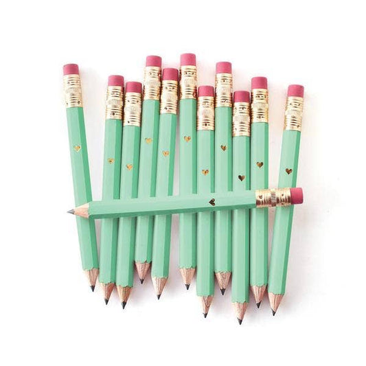 Mini Pencils - Gold Heart/Mint