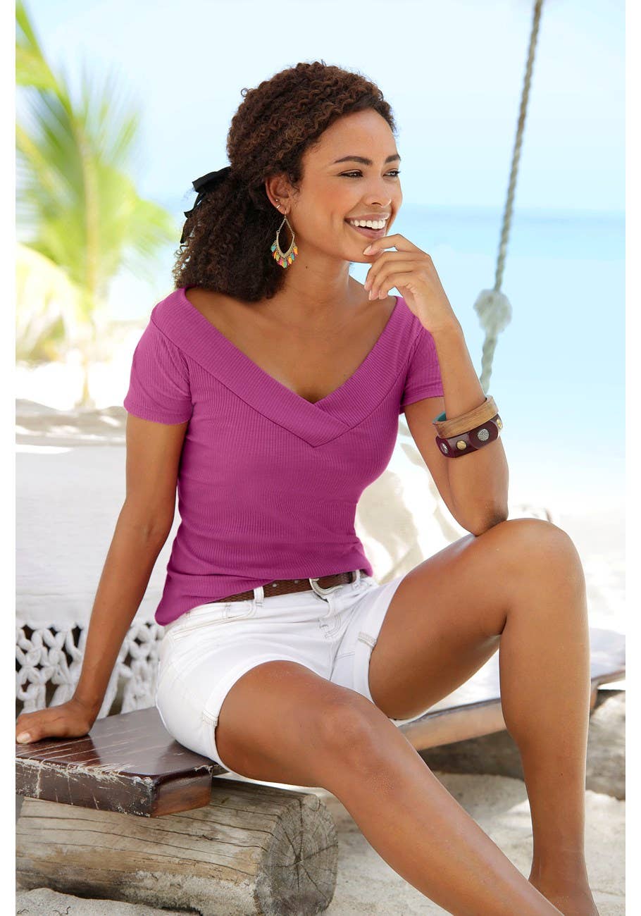 LASCANA Women's Ribbed V-Neck Top##223