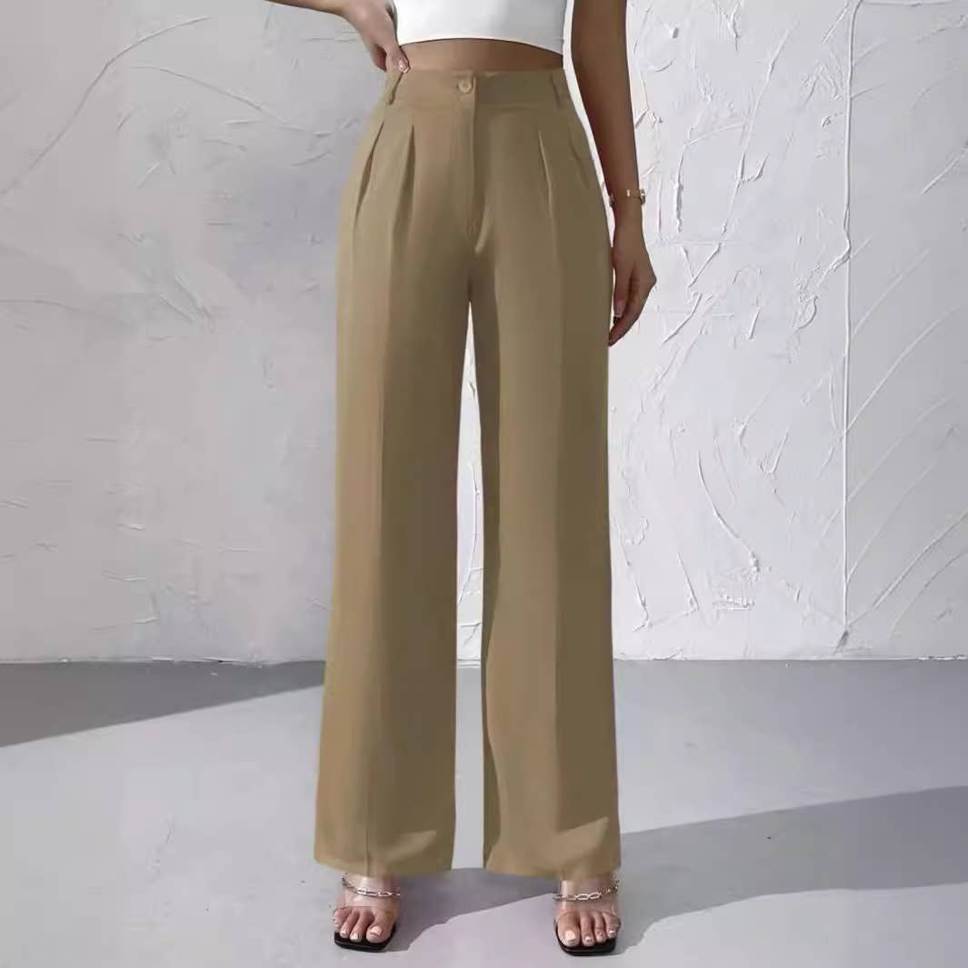 Doublju Elegant solid color dangling wide-leg suit pants