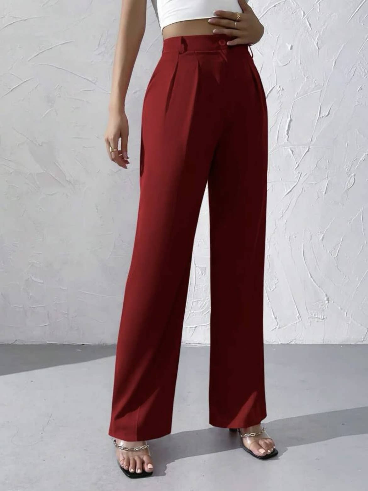 Doublju Elegant solid color dangling wide-leg suit pants