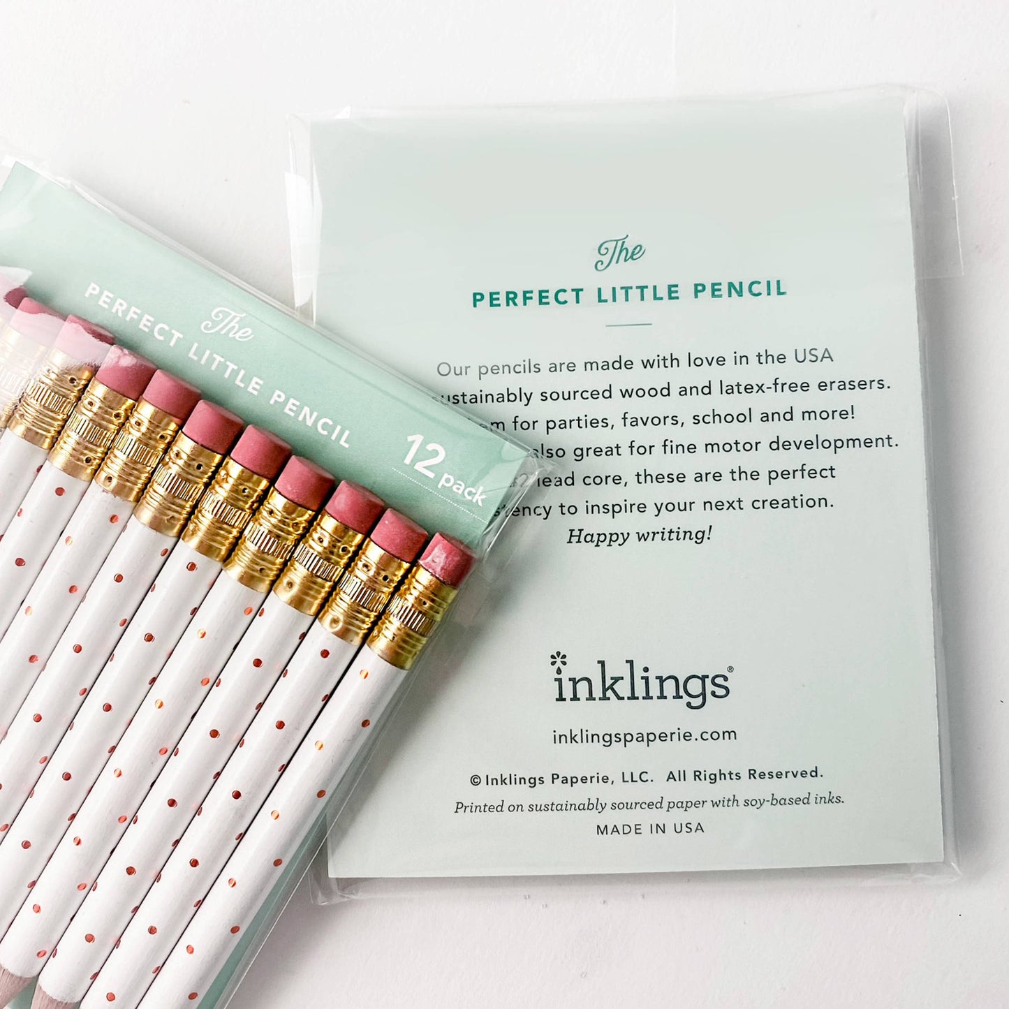 Mini Pencils - Gold Dot/White