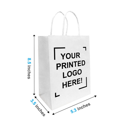 Custom Print Gem 5.3x3.5x8.5 inches White Paper Bags