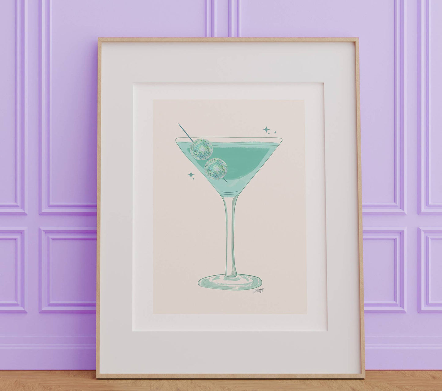 Lindsey Kay Disco Ball Martini Illustration - Framed Art Print