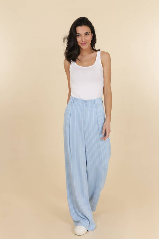 Attentif Striped Plain Wide-Leg Pants