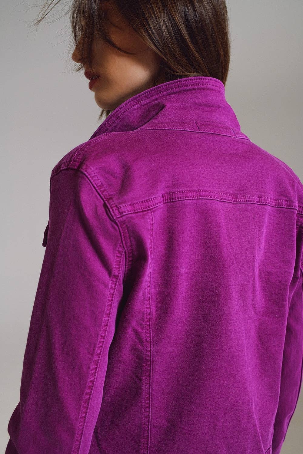 Q2 Slim denim trucker jacket in Magenta