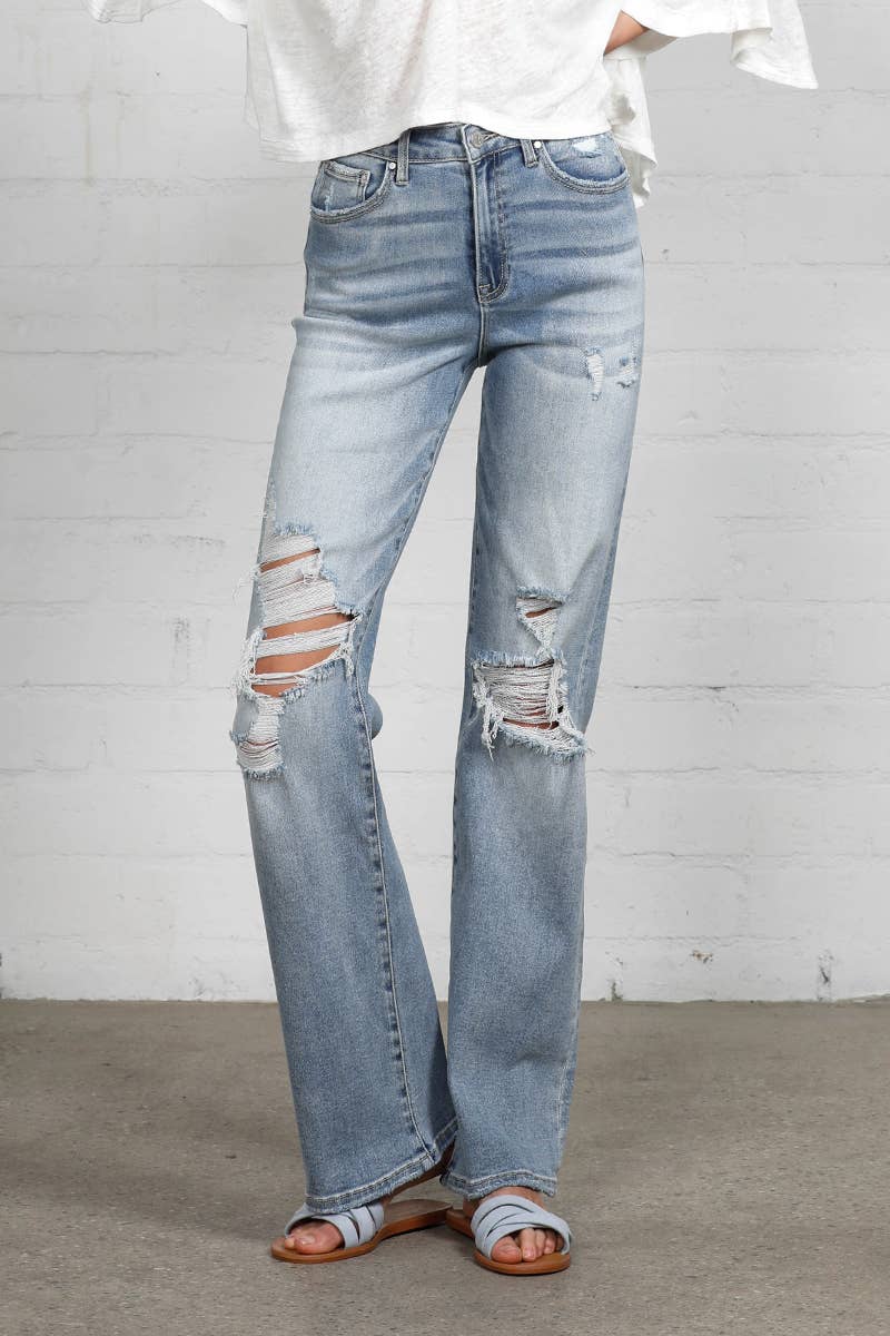 High Rise Ripped Dad Jeans