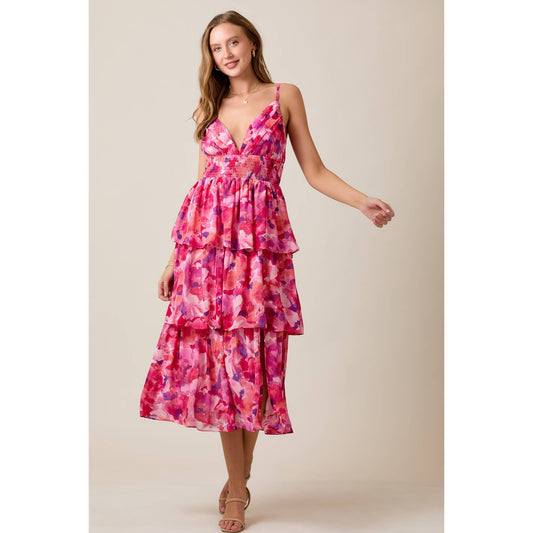 Skylar Rose Summer Midi Dress in Watercolor Floral Yoryu Chiffon