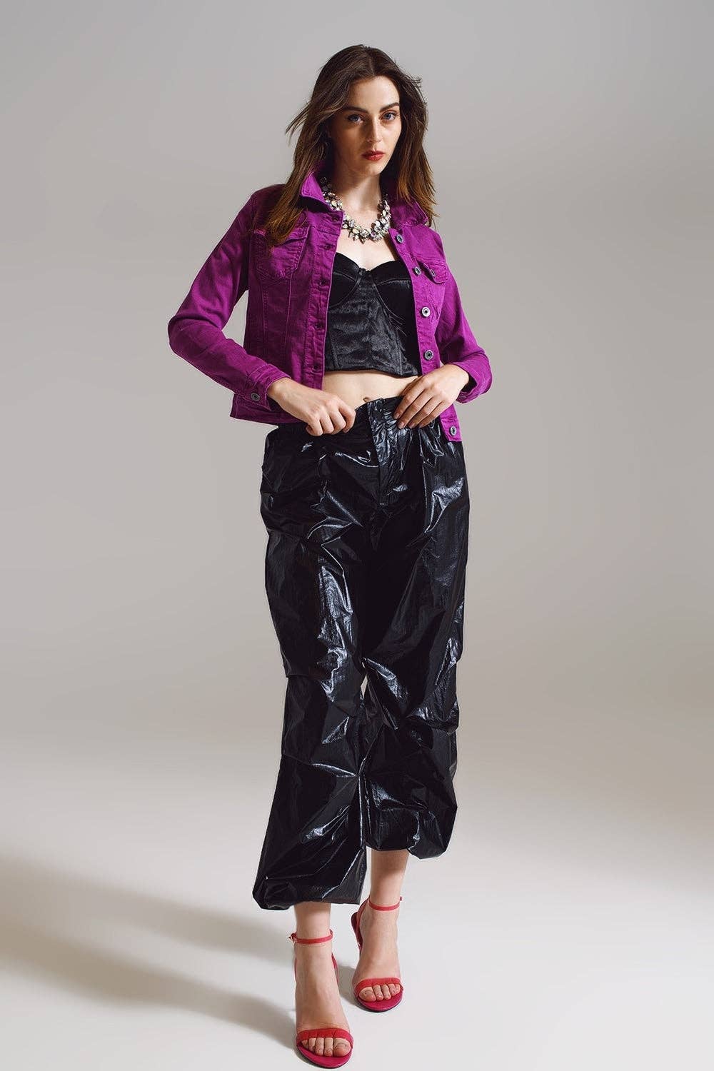 Q2 Slim denim trucker jacket in Magenta